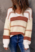 V-Neck Knitted Lantern Sleeve Pullover Sweater
